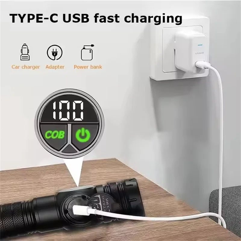 High Strong Power LED Flashlights USB Rechargeable Magnetic Tactical Torch with COB Side Light Camping Fishing Zoom Lantern