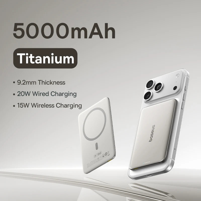 5000Mah Magnetic Power Bank 15W Wireless 20W Wired Charging Thin Card-Sized Slim Portable Powerbank for Iphone 17 Samsung