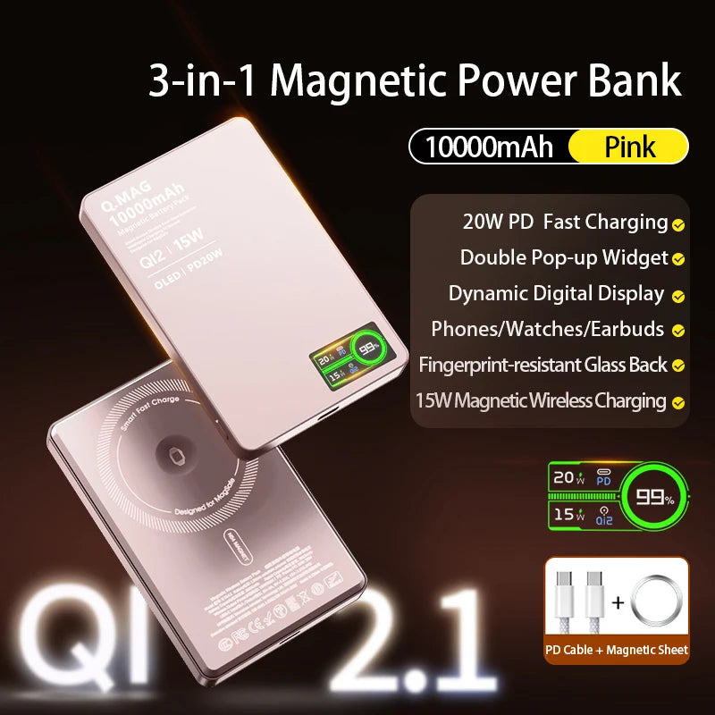 Wireless Magnetic Powerbank Fast Charing Spare Portable External Battery for Iphone 12-17 Promax Watch Airpods 5000/10000Mah