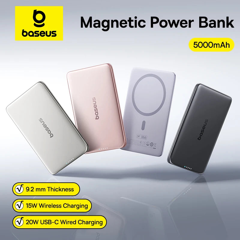 5000Mah Magnetic Power Bank 15W Wireless 20W Wired Charging Thin Card-Sized Slim Portable Powerbank for Iphone 17 Samsung