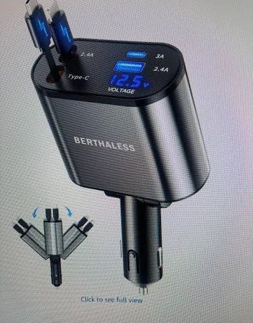 4 in 1 Car Phone Charger with Retractable Cords